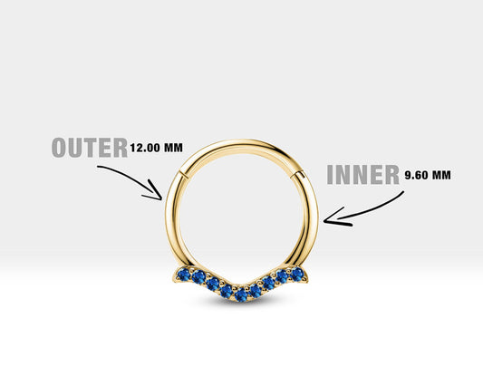 Martı Safirli Halka Piercing, 12 MM , 1.2 MM, 14K Sarı-Beyaz-Kırmızı Altın | LC00029S