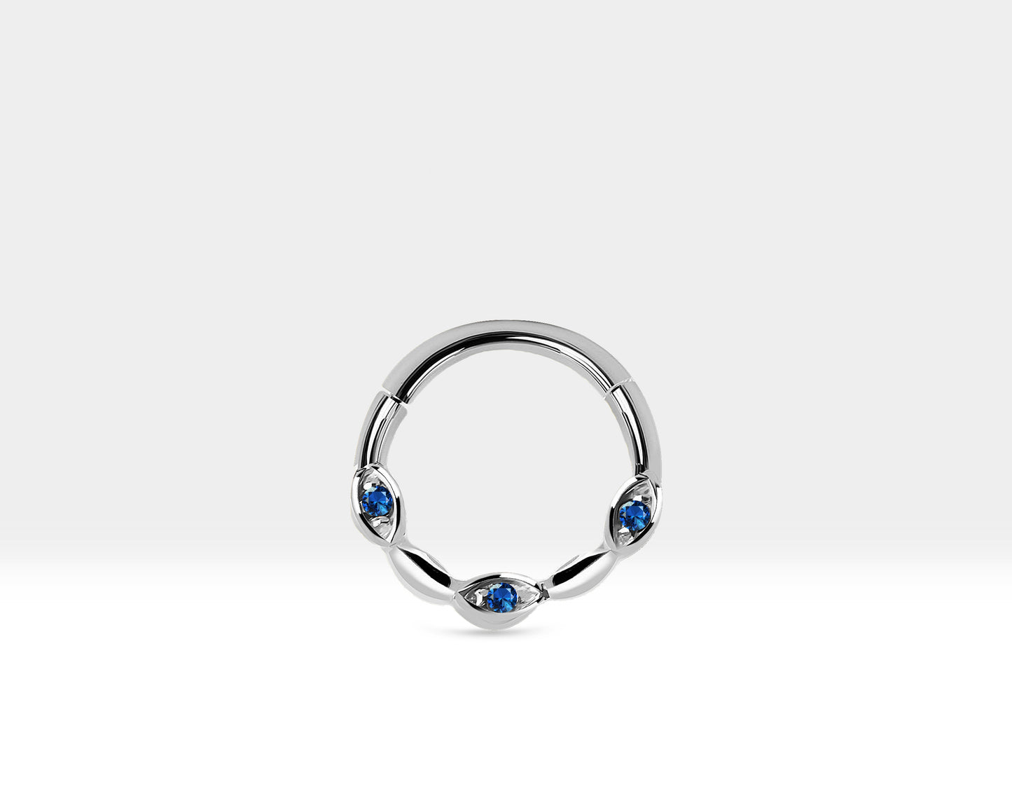 Üç Badem Safirli Halka Piercing, 10 MM , 1.2 MM, 14K Sarı-Beyaz-Kırmızı Altın | LC00040S