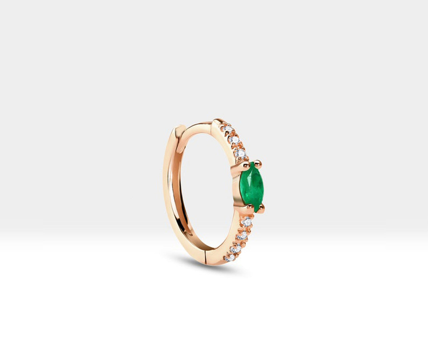 Markiz Zümrüt ve Pırlantalı Küpe, 12 MM , 14K Sarı-Beyaz-Kırmızı Altın | LE00003DE