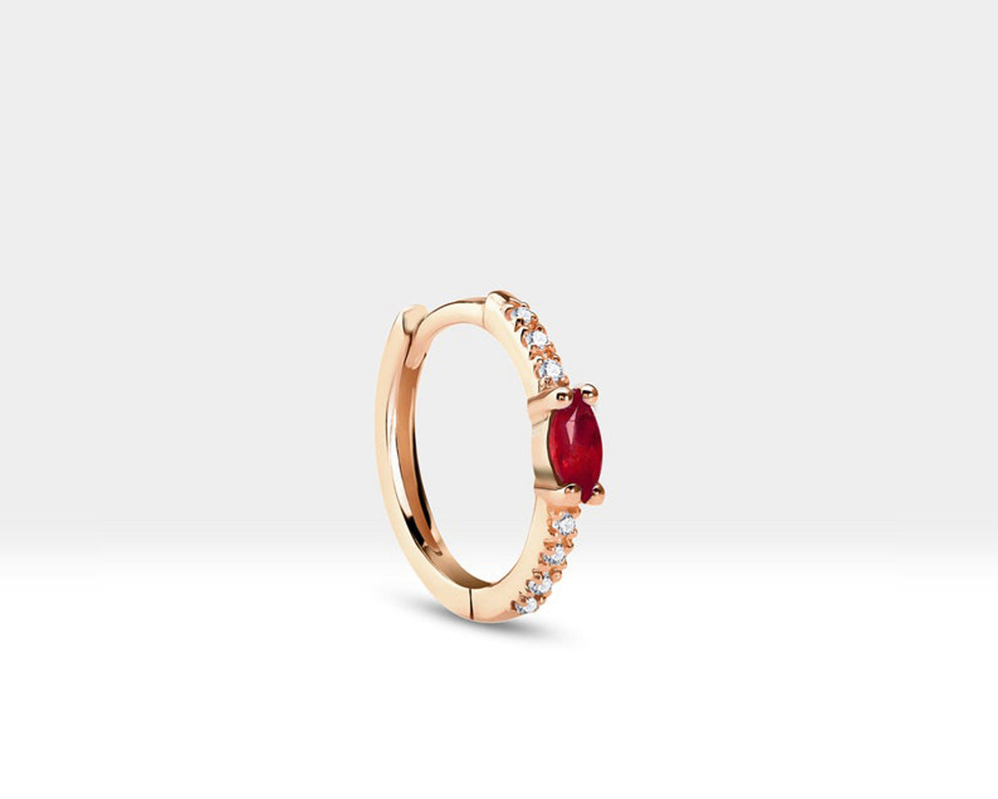 Markiz Yakut ve Pırlantalı Küpe, 12 MM , 14K Sarı-Beyaz-Kırmızı Altın | LE00003DR
