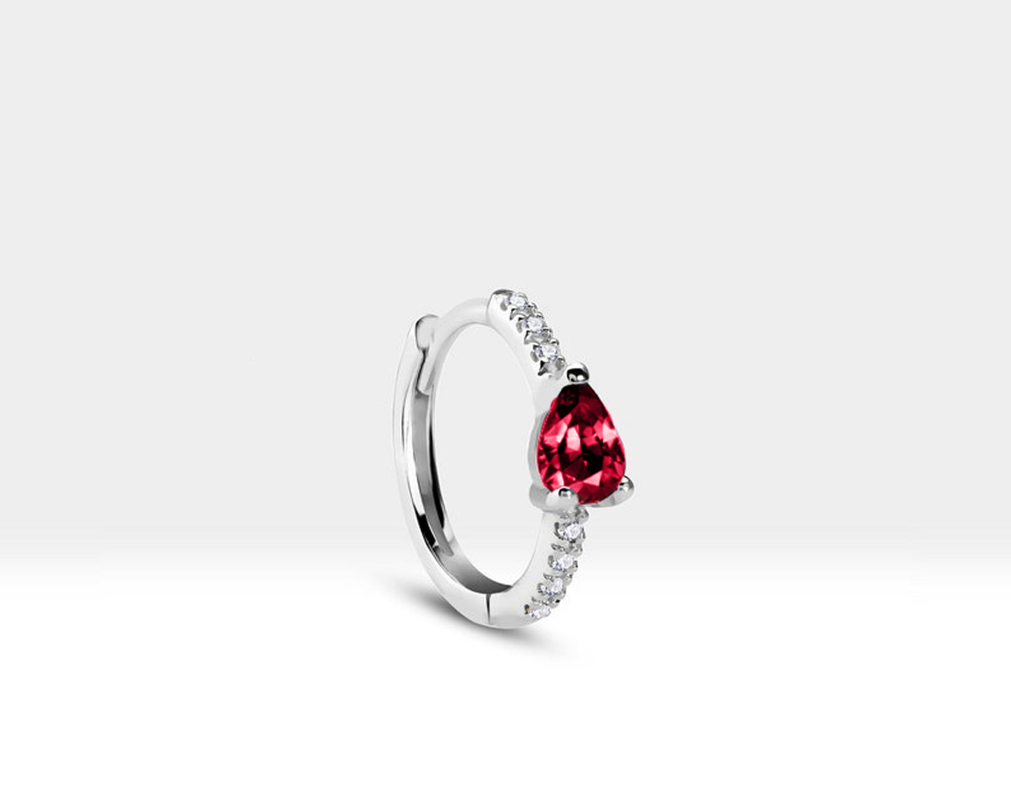 Damla Yakut ve Pırlantalı Küpe, 12 MM , 14K Sarı-Beyaz-Kırmızı Altın | LE00018DR