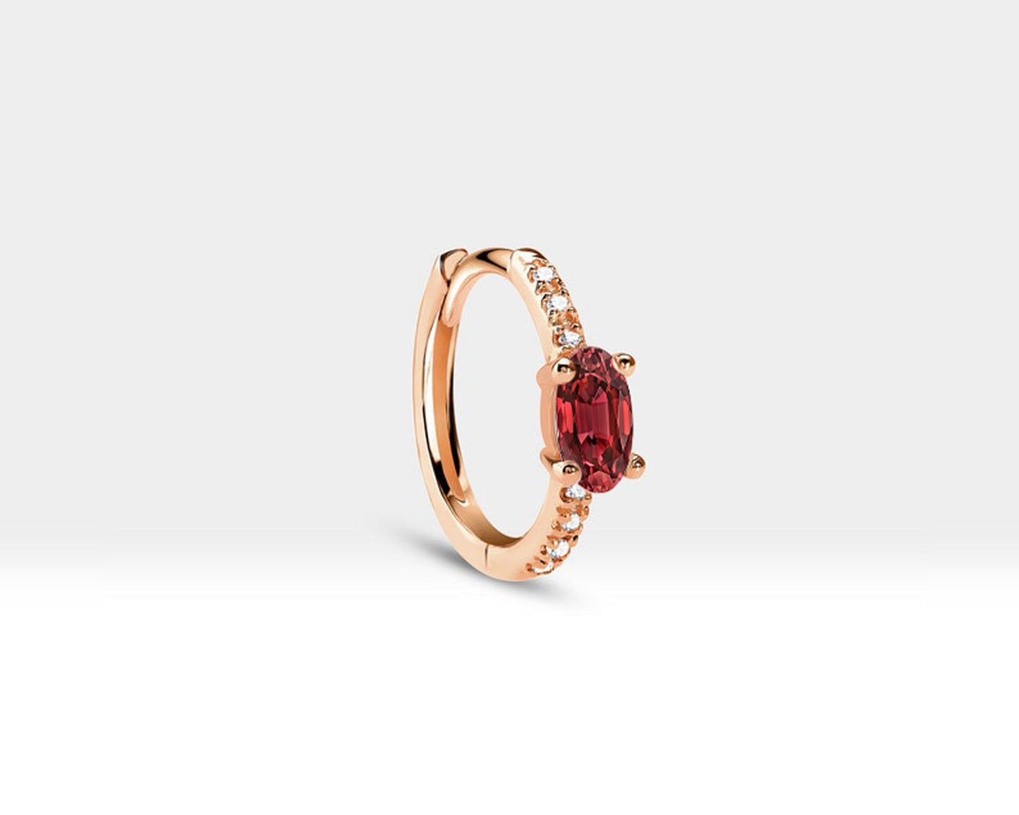 Oval Yakut ve Pırlantalı Küpe, 12 MM , 14K Sarı-Beyaz-Kırmızı Altın | LE00021DR