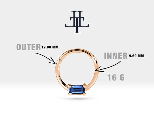 Baget Safirli Halka Piercing, 12 MM , 1.2 MM, 14K Sarı-Beyaz-Kırmızı Altın | LC00008S