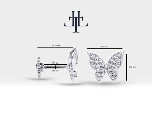 Pırlantalı Kelebek Piercing, 8 MM , 1.2 MM, 14K Sarı-Beyaz-Kırmızı Altın | LP00006D