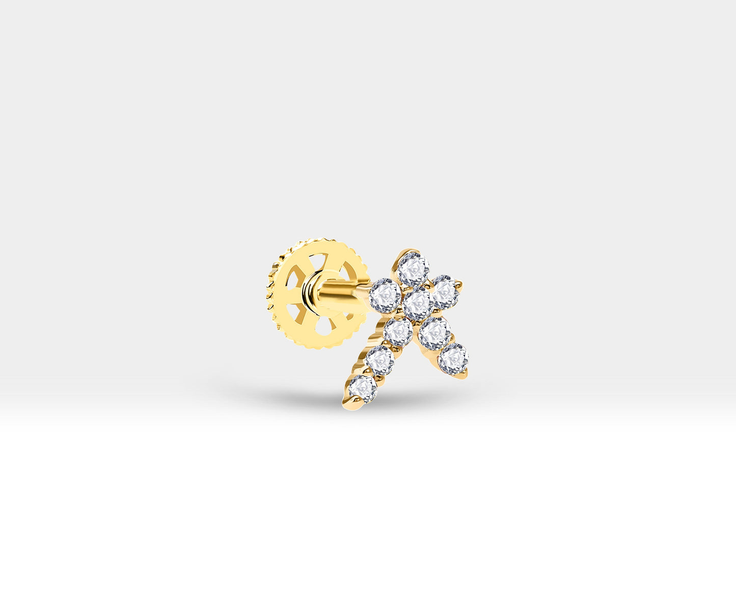 Pırlantalı Kuyruklu Yıldızı Piercing, 8 MM , 1.2 MM, 14K Sarı-Beyaz-Kırmızı Altın | LP00002D