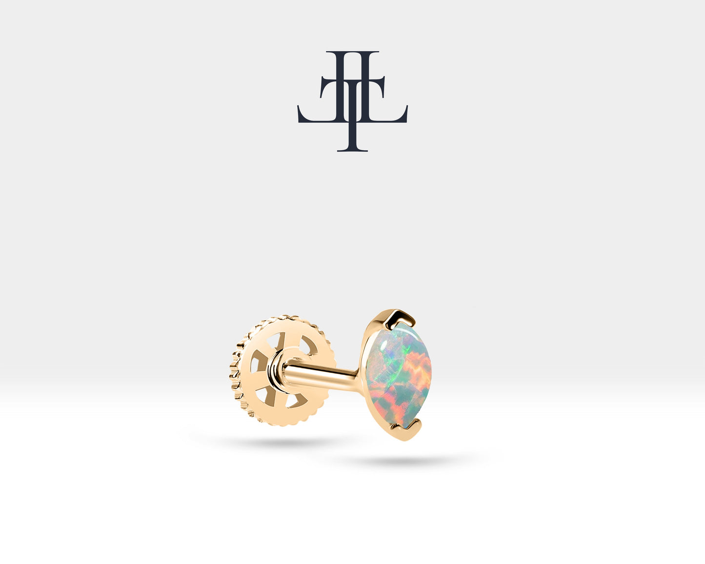 Markiz Opal Piercing, 8 MM , 1.2 MM, 14K Sarı-Beyaz-Kırmızı Altın | LP00022O