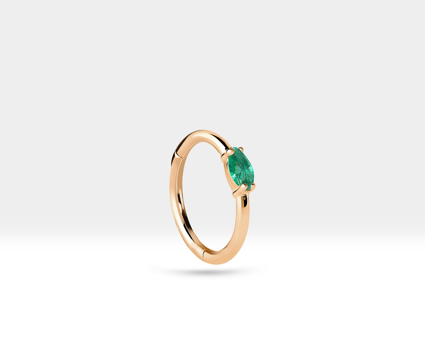 Markiz Zümrüt Halka Piercing Küpe, 12 MM , 1.2 MM, 14K Sarı-Beyaz-Kırmızı Altın | LE00027E
