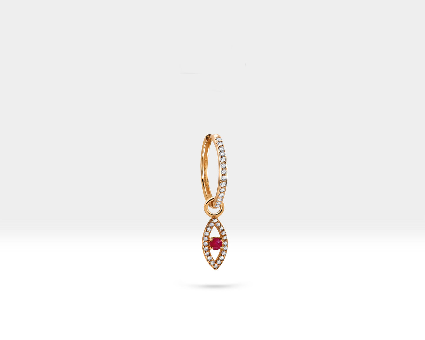 Yakut Göz Sallantılı Küpe, 16 MM , 14K Sarı-Beyaz-Kırmızı Altın | LE00053DR