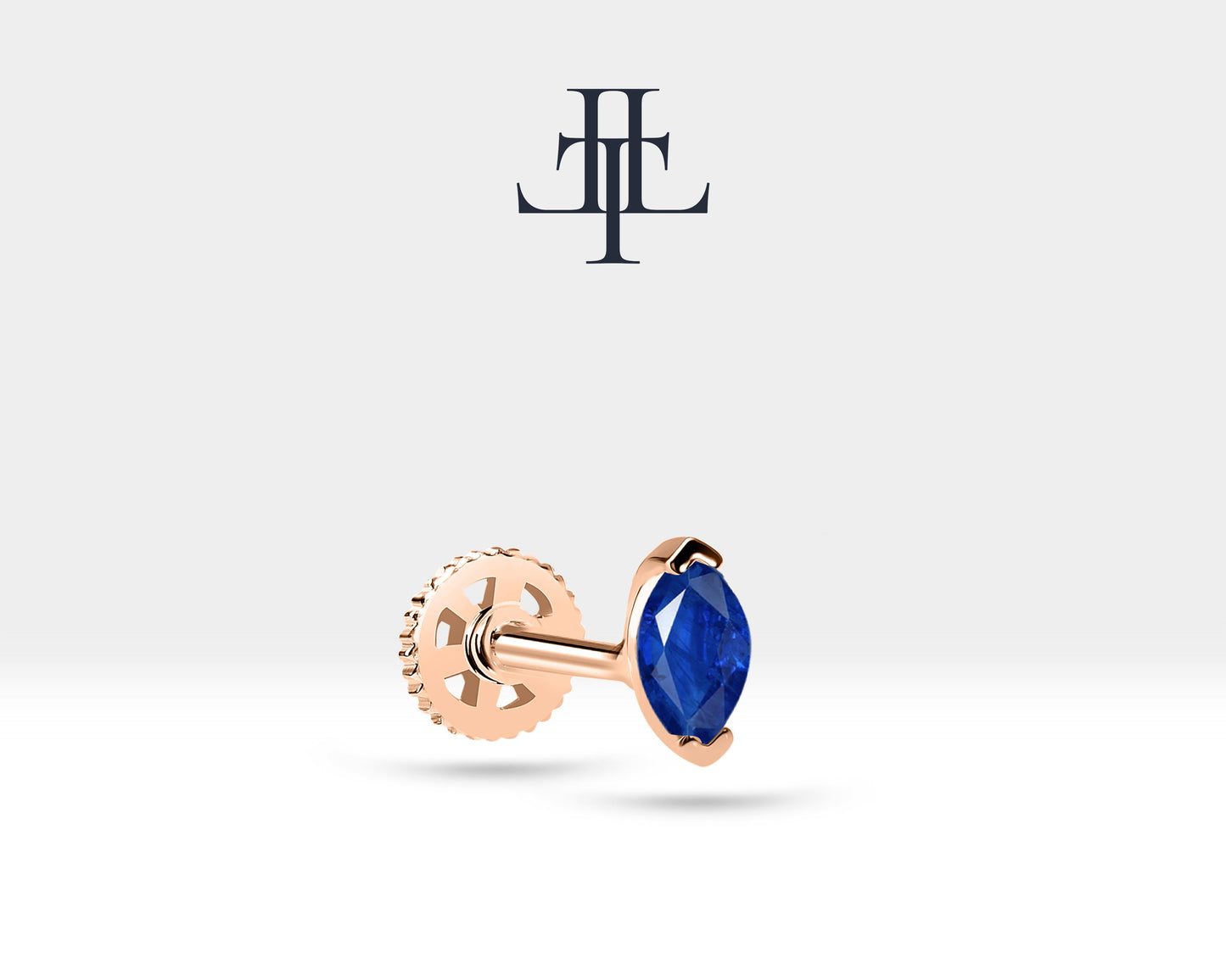 Markiz Safir Piercing, 8 MM , 1.2 MM, 14K Sarı-Beyaz-Kırmızı Altın | LP00022S