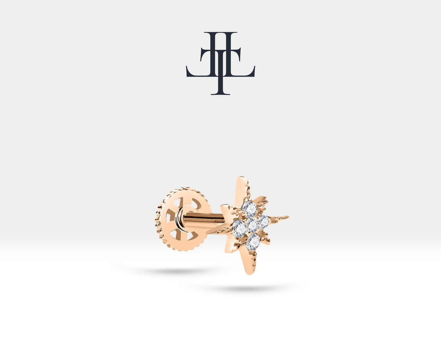 Pırlantalı Kutup Yıldızı Piercing, 8 MM , 1.2 MM, 14K Sarı-Beyaz-Kırmızı Altın | LP00001D