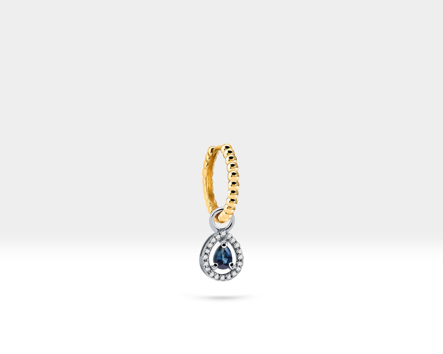 Damla Safir Sallantılı Küpe, 12 MM , 14K Sarı-Beyaz-Kırmızı Altın | LE00047SD