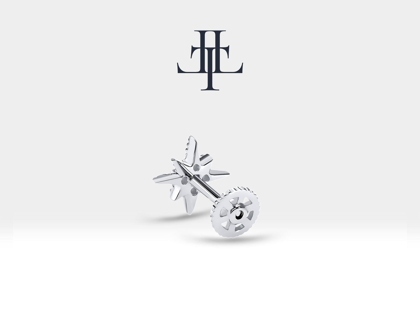 Pırlantalı Kutup Yıldızı Piercing, 8 MM , 1.2 MM, 14K Sarı-Beyaz-Kırmızı Altın | LP00001D