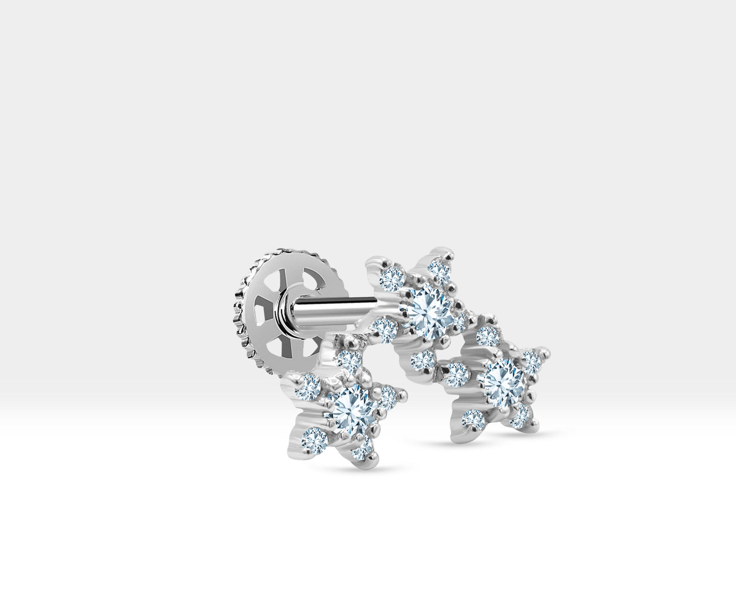 Üçlü Yıldız Pırlantalı Piercing, 8 MM , 1.2 MM, 14K Sarı-Beyaz-Kırmızı Altın | LP00041D