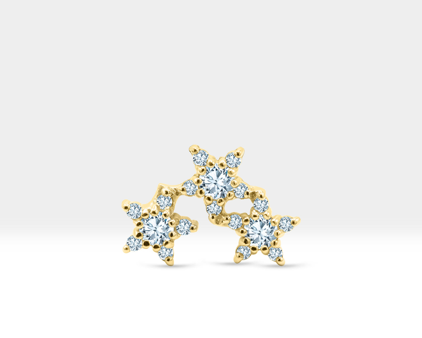 Üçlü Yıldız Pırlantalı Piercing, 8 MM , 1.2 MM, 14K Sarı-Beyaz-Kırmızı Altın | LP00041D
