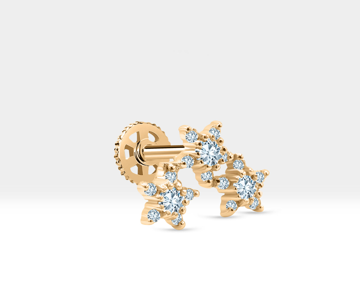 Üçlü Yıldız Pırlantalı Piercing, 8 MM , 1.2 MM, 14K Sarı-Beyaz-Kırmızı Altın | LP00041D