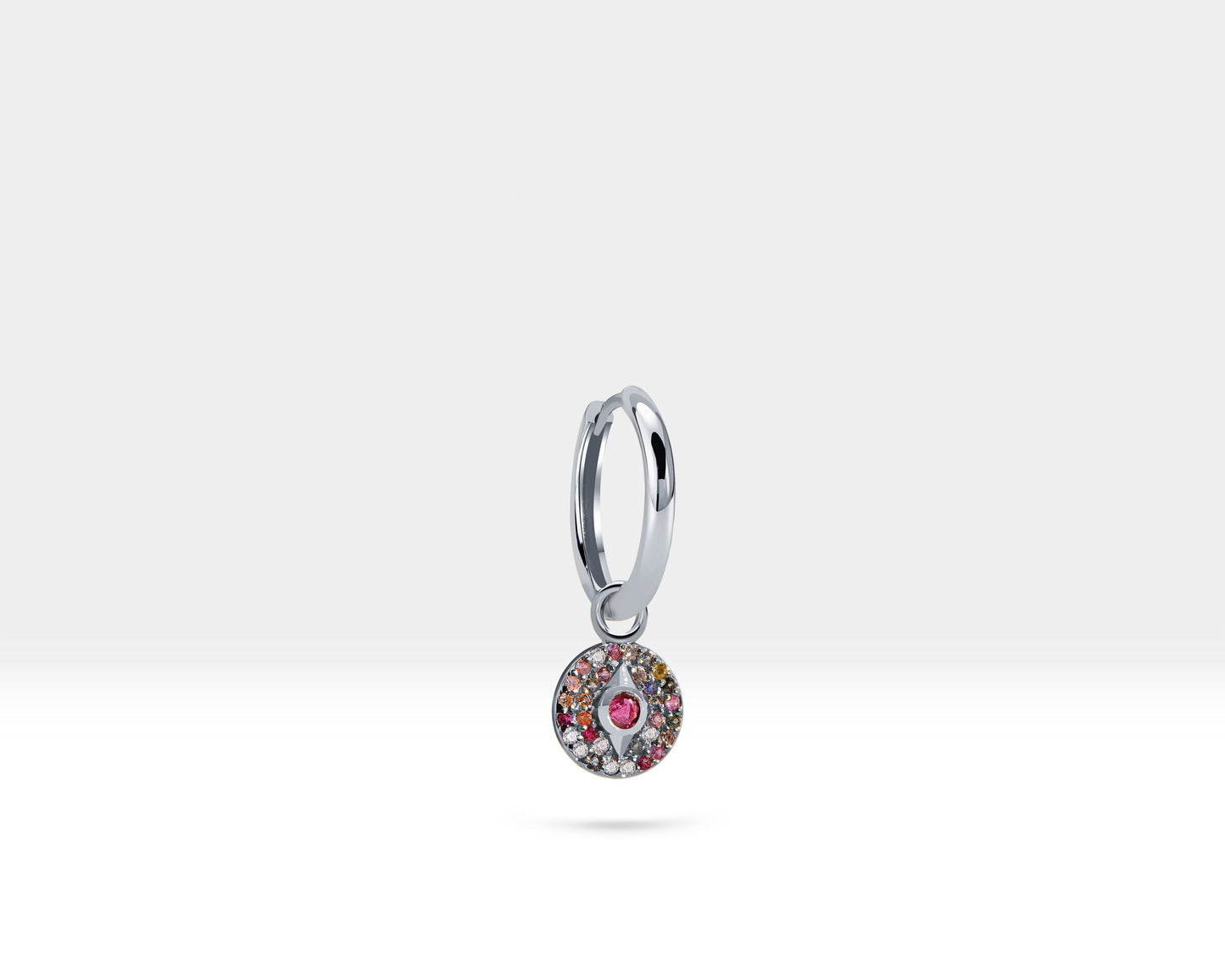 Renkli Safirli ve Pırlantalı Pusula Sallantılı Küpe, 12 MM , 14K Sarı-Beyaz-Kırmızı Altın | LE00042MSD