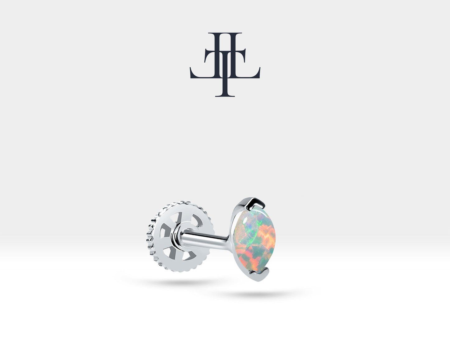 Markiz Opal Piercing, 8 MM , 1.2 MM, 14K Sarı-Beyaz-Kırmızı Altın | LP00022O
