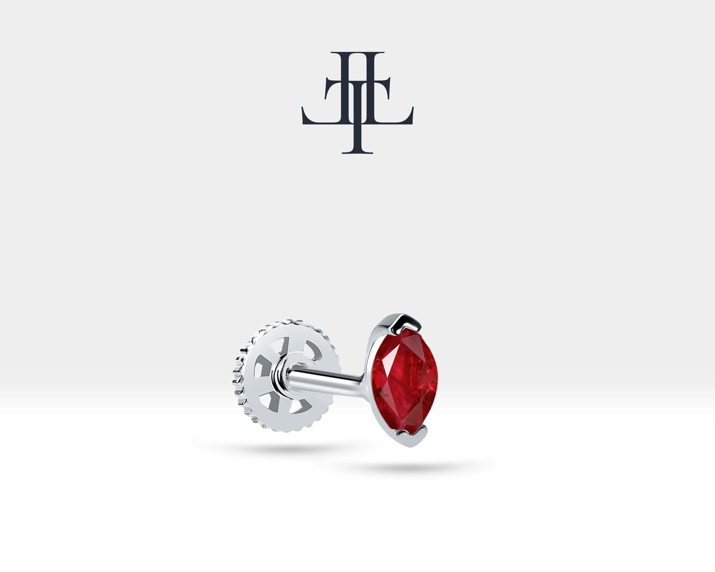 Markiz Yakut Piercing, 8 MM , 1.2 MM, 14K Sarı-Beyaz-Kırmızı Altın | LP00022R