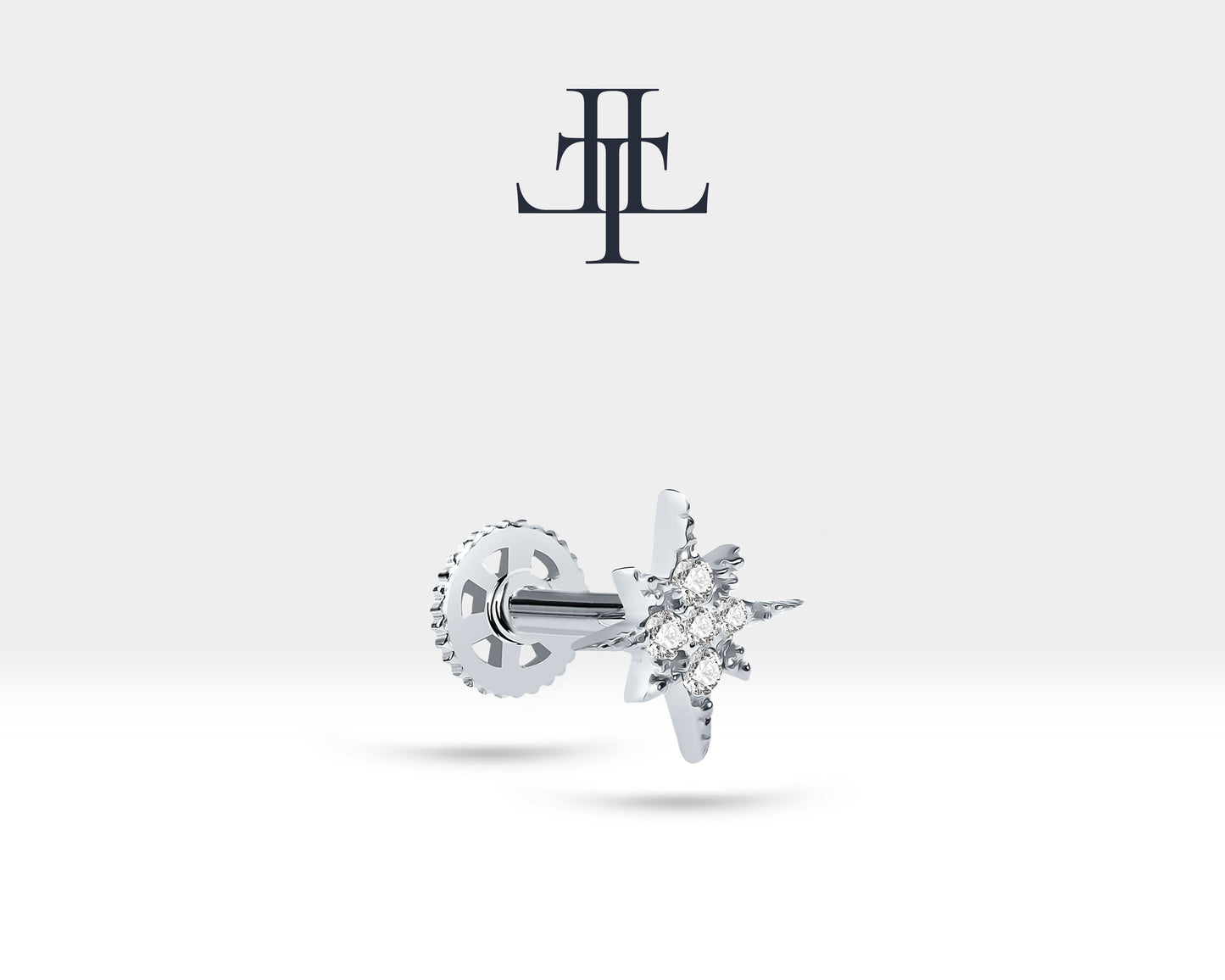 Pırlantalı Kutup Yıldızı Piercing, 8 MM , 1.2 MM, 14K Sarı-Beyaz-Kırmızı Altın | LP00001D