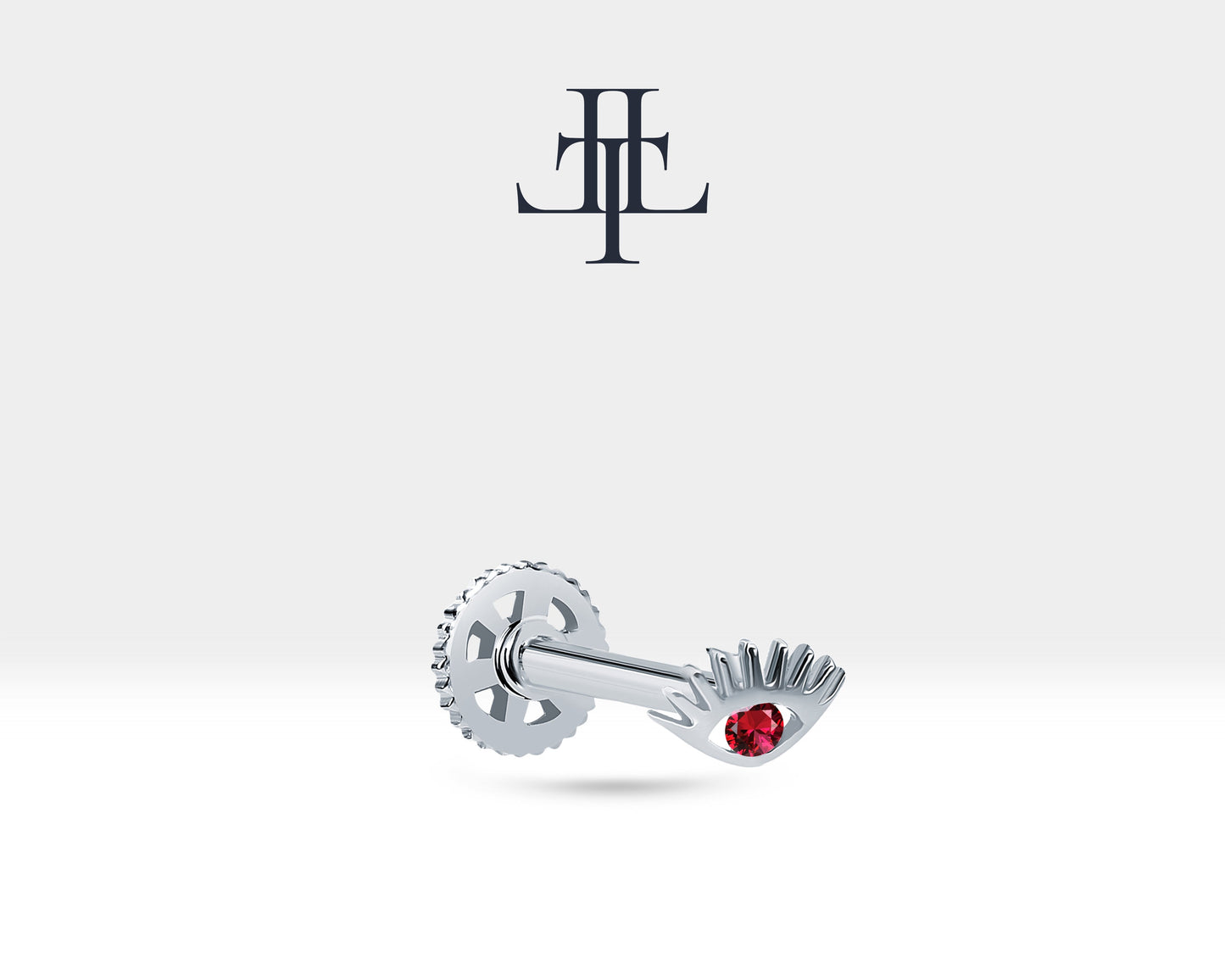 Yakutlu Göz Piercing, 8 MM , 1.2 MM, 14K Sarı-Beyaz-Kırmızı Altın | LP00012R