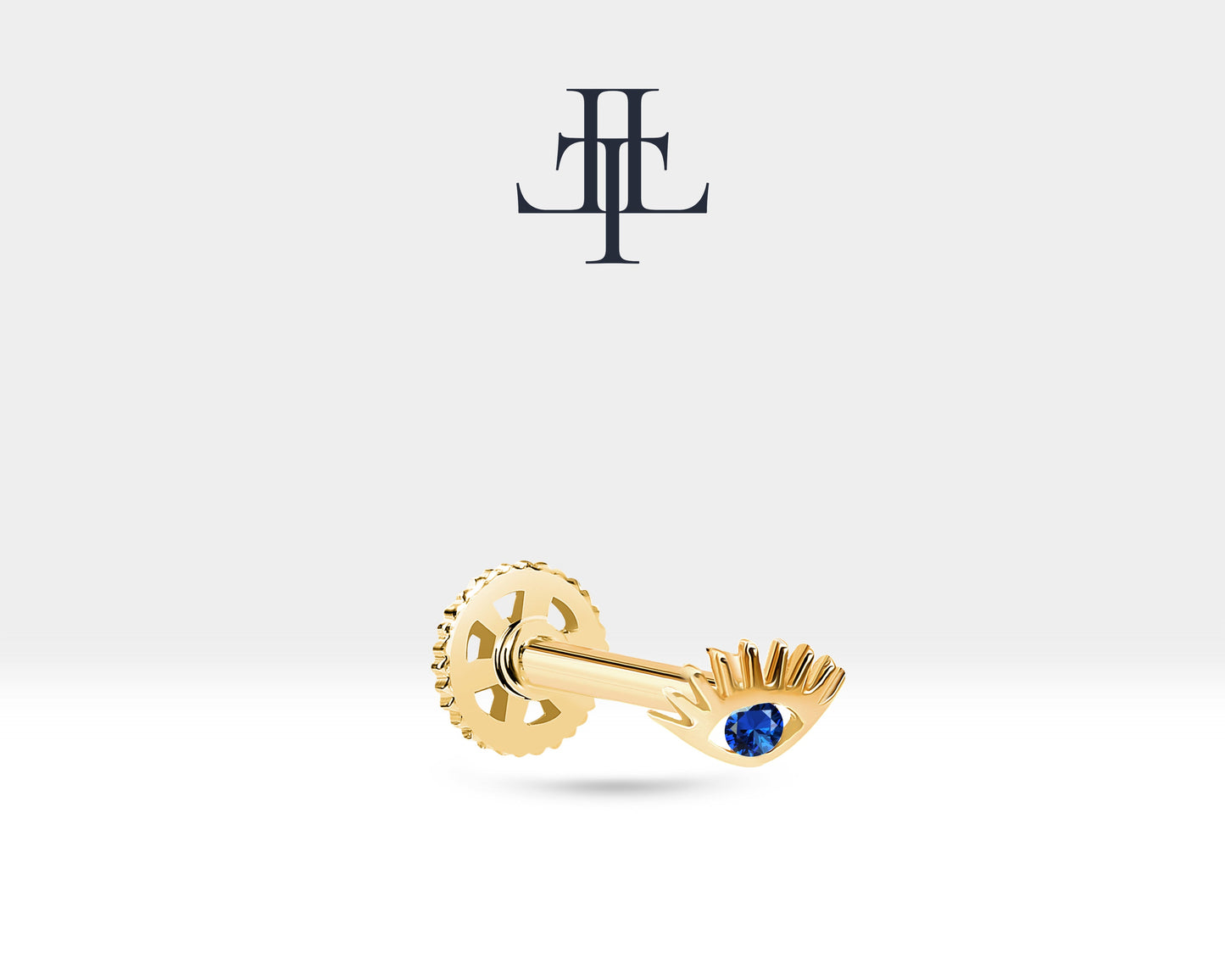 Safirli Göz Piercing, 8 MM , 1.2 MM, 14K Sarı-Beyaz-Kırmızı Altın | LP00012S