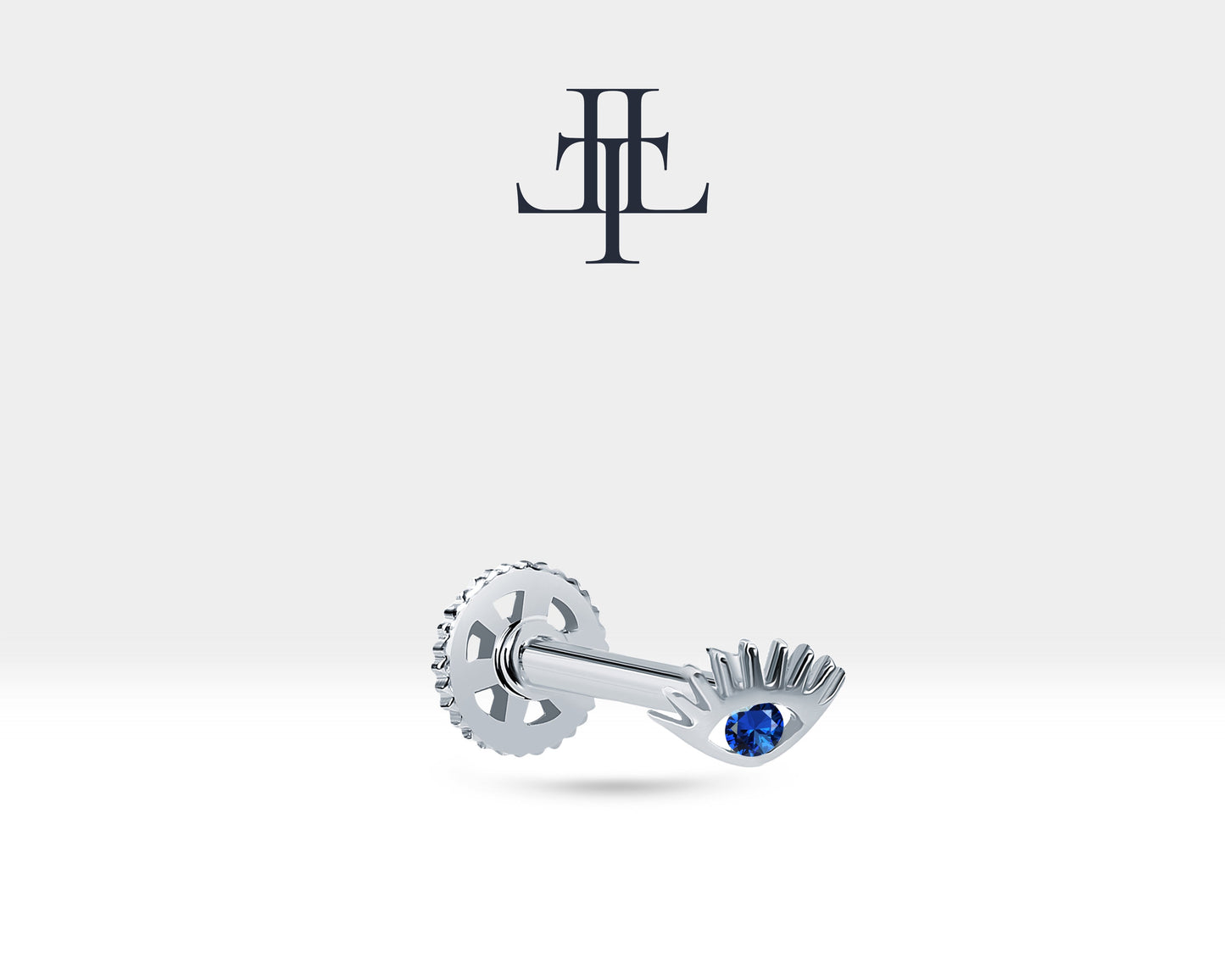 Safirli Göz Piercing, 8 MM , 1.2 MM, 14K Sarı-Beyaz-Kırmızı Altın | LP00012S