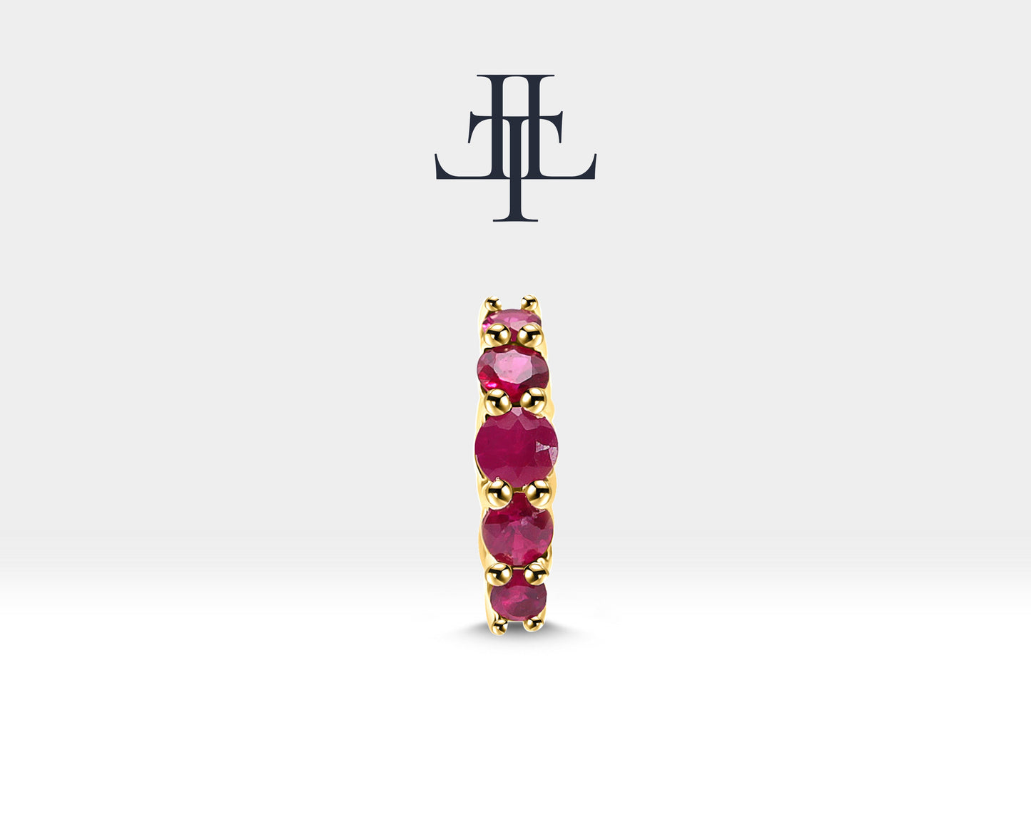 Beş Taş Yakutlu Halka Piercing Küpe, 11 MM , 1.2 MM, 14K Sarı-Beyaz-Kırmızı Altın | LE00005R