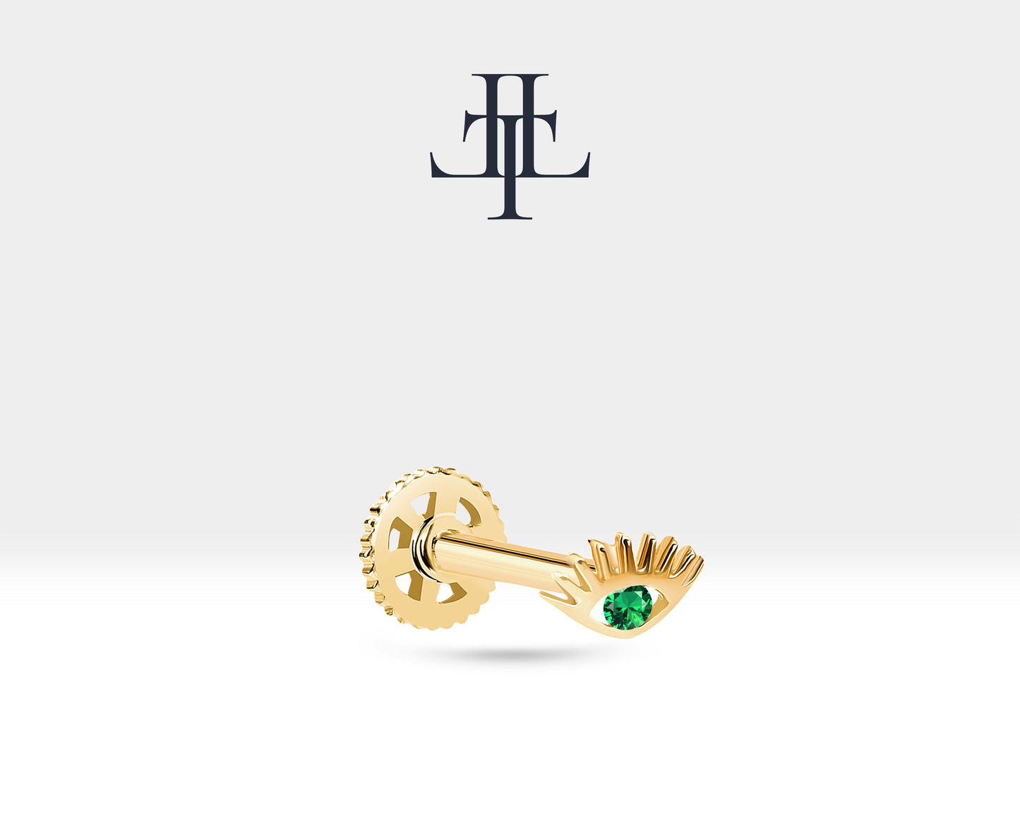 Yeşil Garnetlı Göz Piercing, 8 MM , 1.2 MM, 14K Sarı-Beyaz-Kırmızı Altın | LP00012G