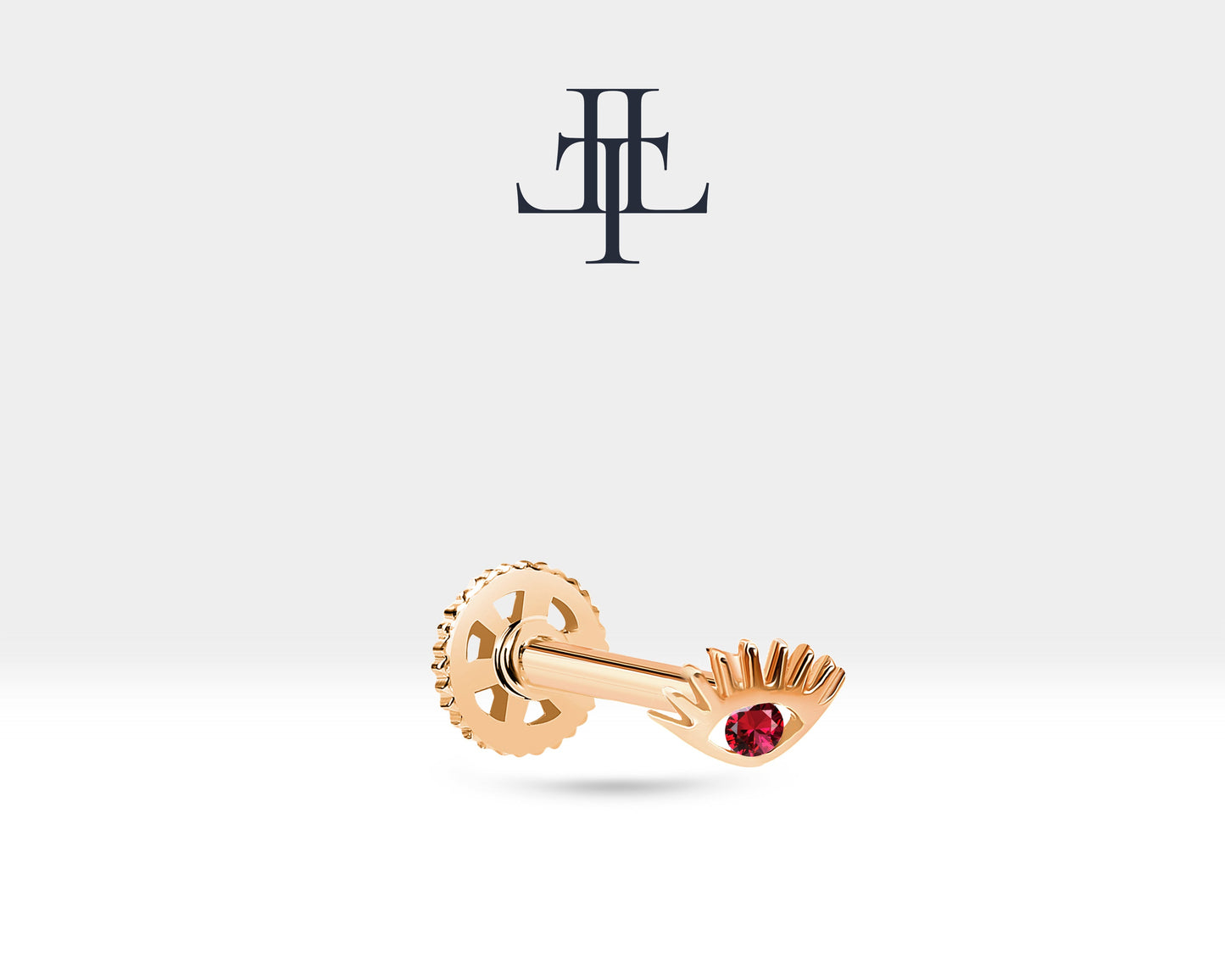 Yakutlu Göz Piercing, 8 MM , 1.2 MM, 14K Sarı-Beyaz-Kırmızı Altın | LP00012R