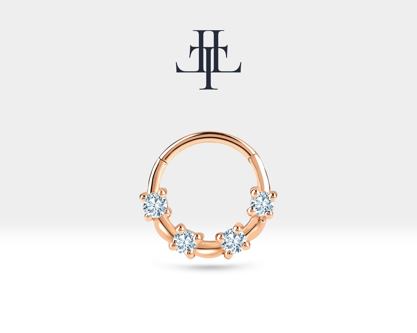 Bezeme Pırlantalı Halka Piercing, 13 MM , 1.2 MM, 14K Sarı-Beyaz-Kırmızı Altın | LC00009D