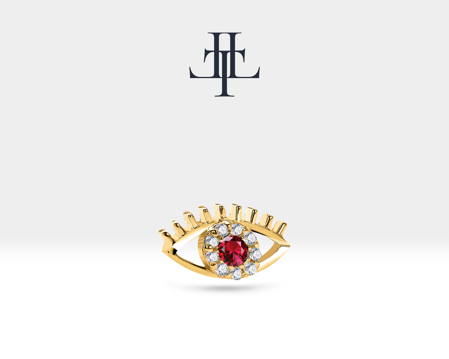 Yakutlu Göz ve Pırlantalı Piercing, 8 MM , 1.2 MM, 14K Sarı-Beyaz-Kırmızı Altın | LP00013R