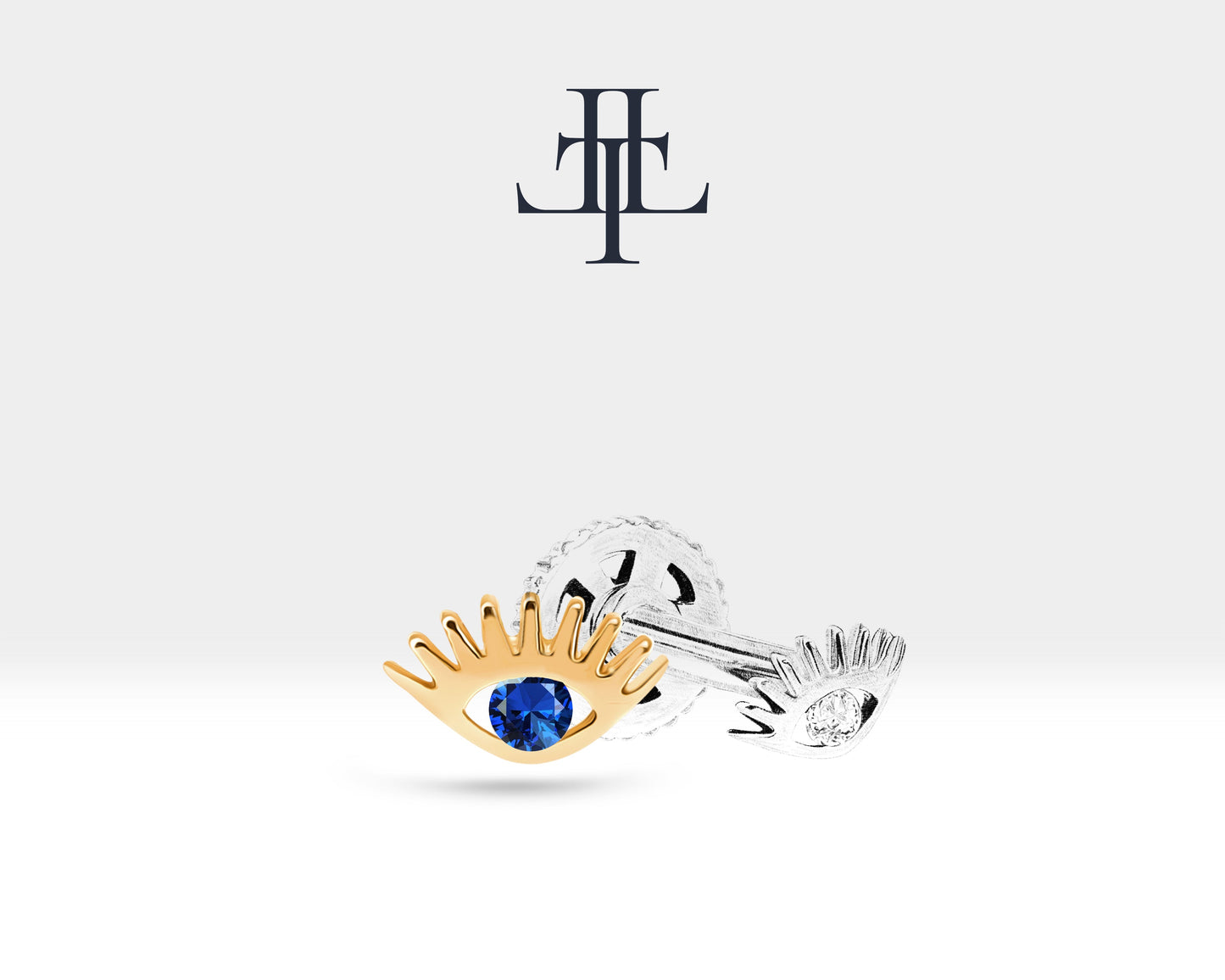Safirli Göz Piercing, 8 MM , 1.2 MM, 14K Sarı-Beyaz-Kırmızı Altın | LP00012S