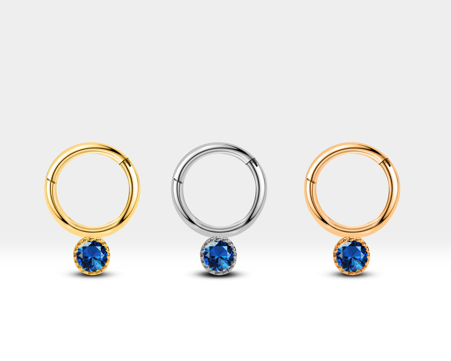 Yuvarlak Safirli Halka Piercing, 10 MM , 1.2 MM, 14K Sarı-Beyaz-Kırmızı Altın | LC00051S
