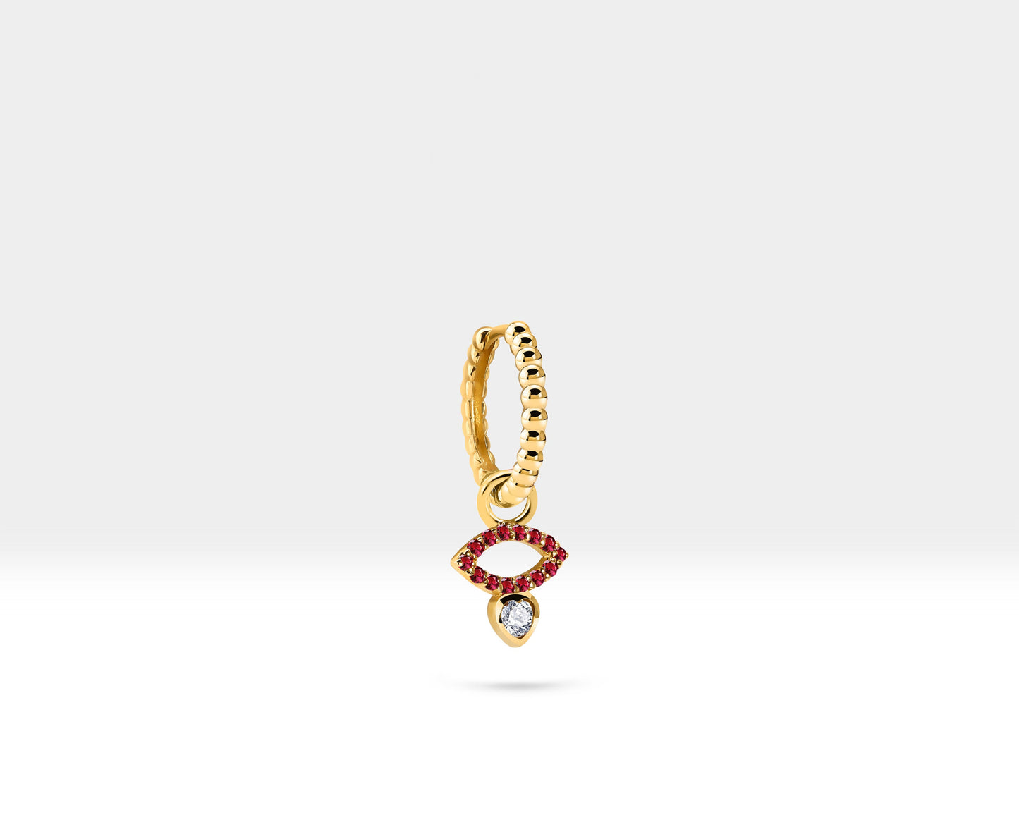 Pembe Safir Göz Sallantılı Küpe, 12 MM , 14K Sarı-Beyaz-Kırmızı Altın | LE00056DR
