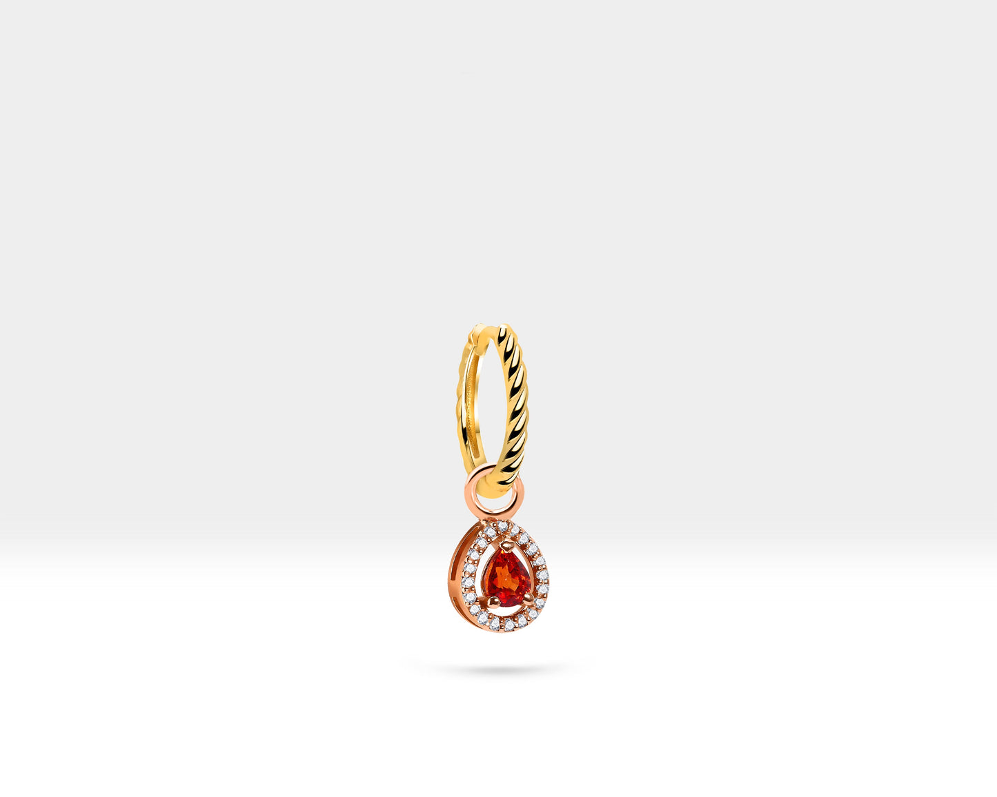 Damla Kırmızı Safir Sallantılı Küpe, 12 MM , 14K Sarı-Beyaz-Kırmızı Altın | LE00046DS