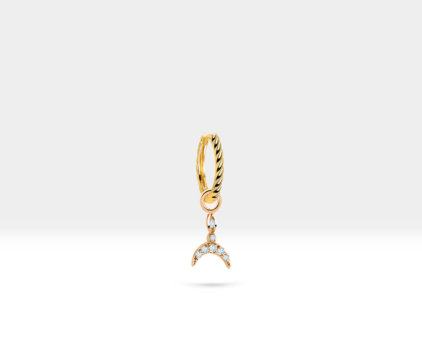 Safir ve Pırlanta Deniz Kızı Kuyruğu Sallantılı Küpe, 13 MM , 14K Sarı-Beyaz-Kırmızı Altın | LE00075DS