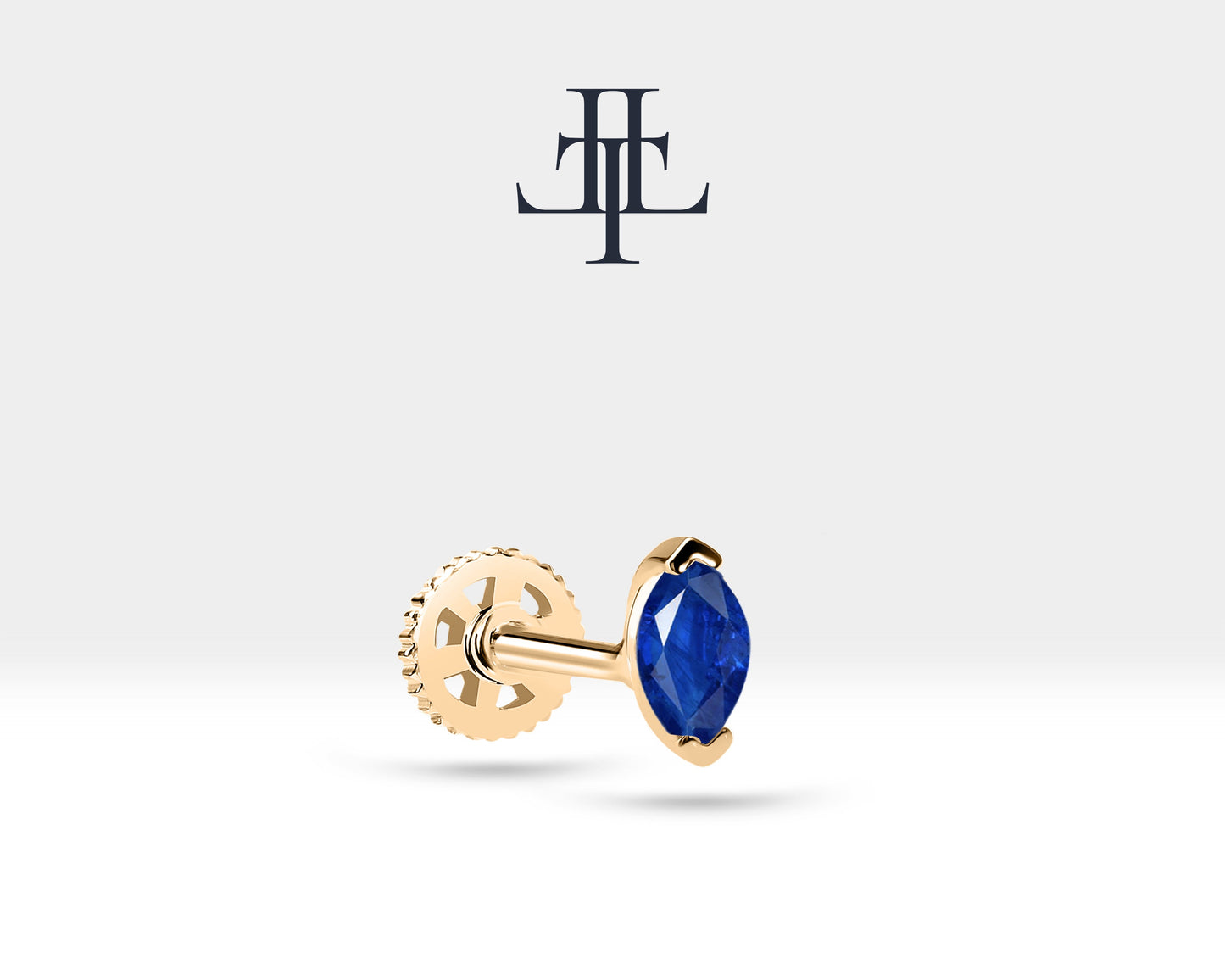 Markiz Safir Piercing, 8 MM , 1.2 MM, 14K Sarı-Beyaz-Kırmızı Altın | LP00022S