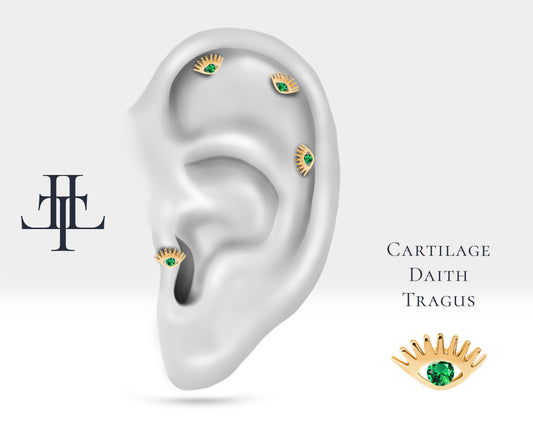 Yeşil Garnetlı Göz Piercing, 8 MM , 1.2 MM, 14K Sarı-Beyaz-Kırmızı Altın | LP00012G