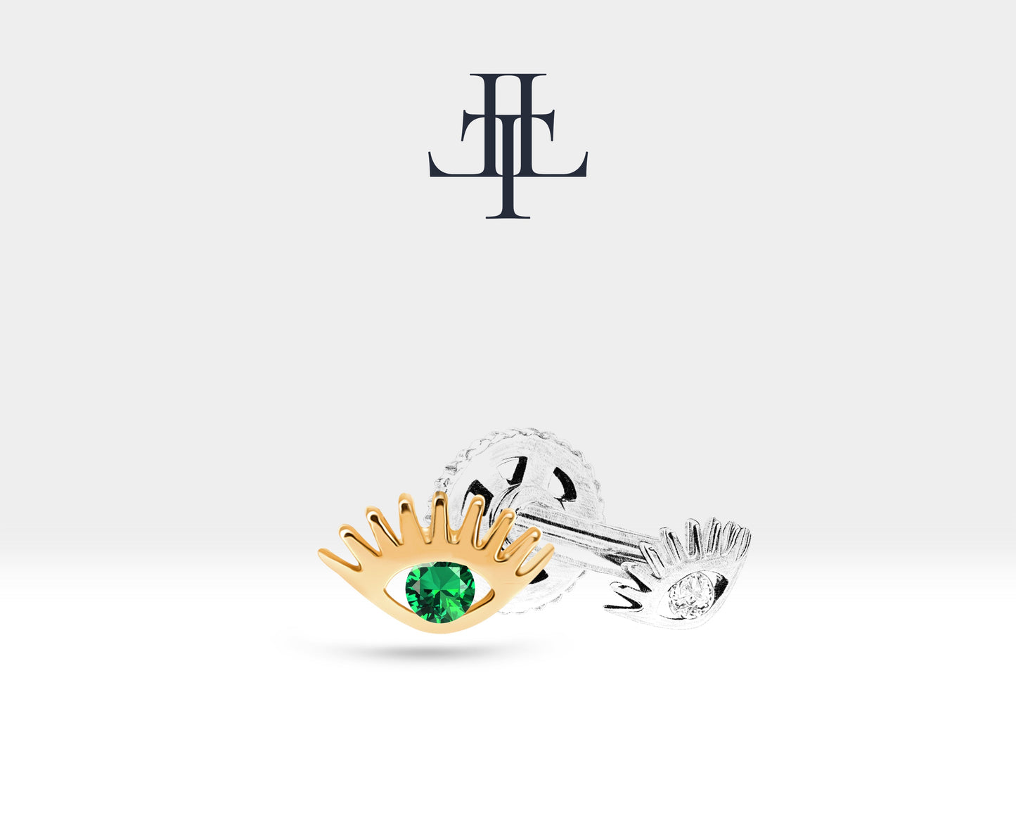 Yeşil Garnetlı Göz Piercing, 8 MM , 1.2 MM, 14K Sarı-Beyaz-Kırmızı Altın | LP00012G