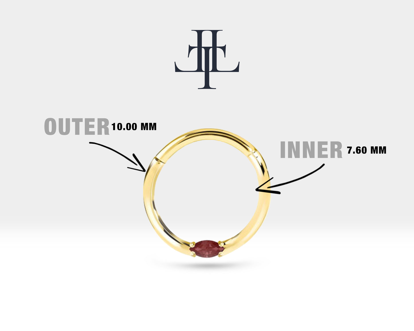 Markiz Yakutlu Halka Piercing, 10-12 MM , 1.2 MM, 14K Sarı-Beyaz-Kırmızı Altın | LC00028R