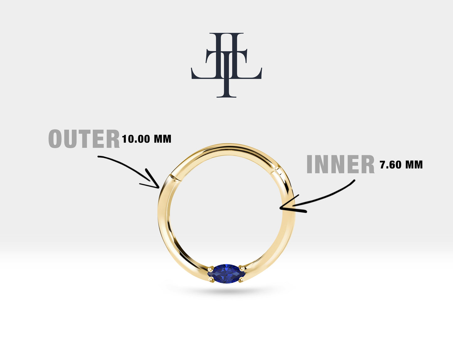 Markiz Safirli Halka Piercing, 10-12 MM , 1.2 MM, 14K Sarı-Beyaz-Kırmızı Altın | LC00028S