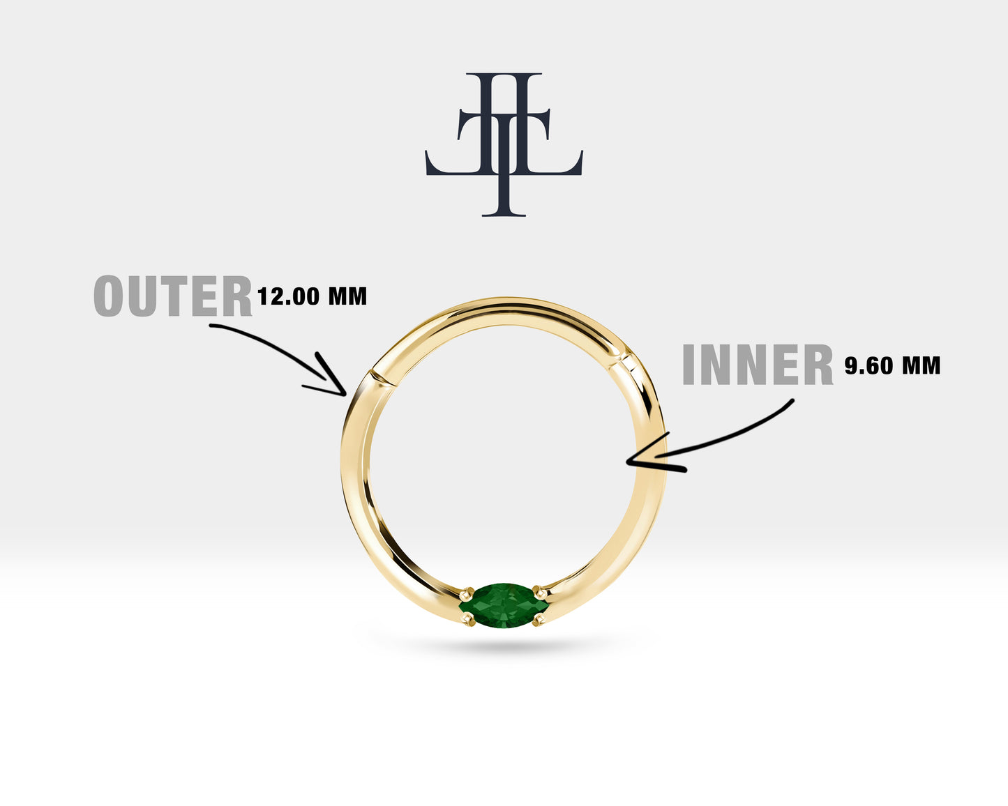 Markiz Zümrütlü Halka Piercing, 10-12 MM , 1.2 MM, 14K Sarı-Beyaz-Kırmızı Altın | LC00028E