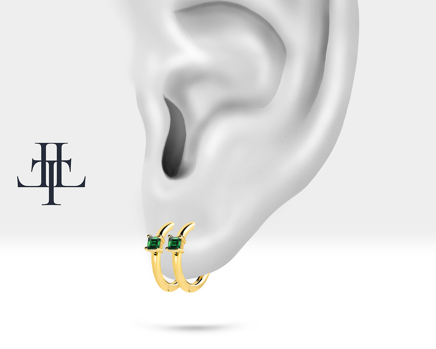 Prenses Zümrütlü Küpe, 12 MM , 14K Sarı-Beyaz-Kırmızı Altın | LE00024E