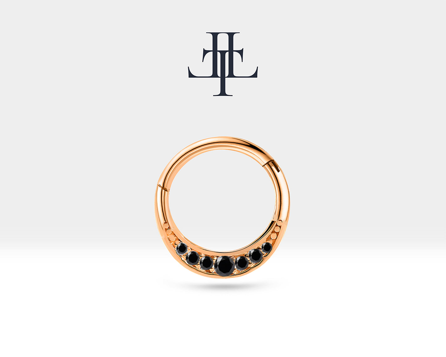 Siyah Pırlantalı Taç Halka Piercing, 12 MM , 1.2 MM, 14K Sarı-Beyaz-Kırmızı Altın | LC00039B