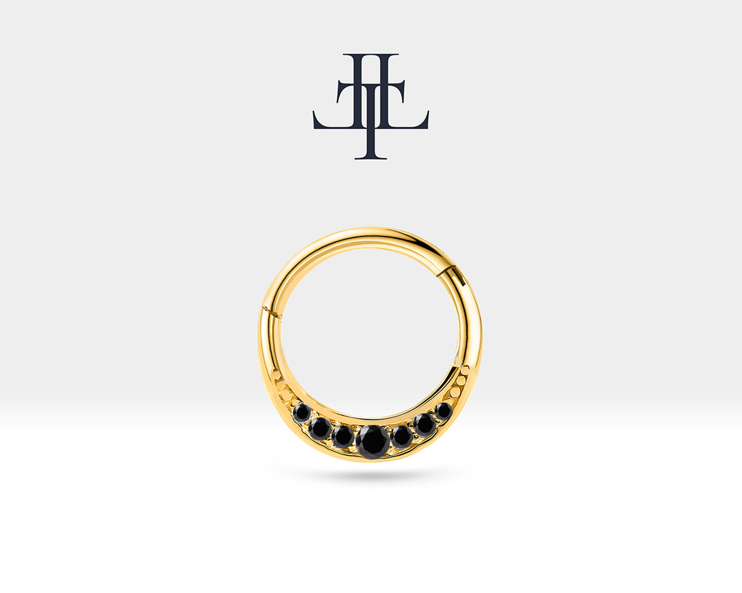 Siyah Pırlantalı Taç Halka Piercing, 12 MM , 1.2 MM, 14K Sarı-Beyaz-Kırmızı Altın | LC00039B