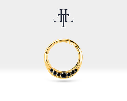 Siyah Pırlantalı Taç Halka Piercing, 12 MM , 1.2 MM, 14K Sarı-Beyaz-Kırmızı Altın | LC00039B