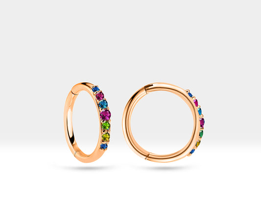 Dizi Renkli Safir Halka Piercing, 12 MM , 1.2 MM, 14K Sarı-Beyaz-Kırmızı Altın | LC00044MS