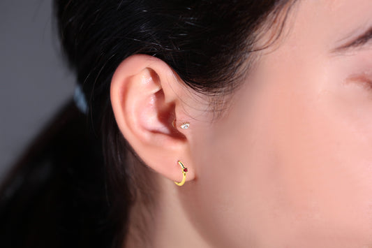 Yakut Küpe, 12 MM , 14K Sarı-Beyaz-Kırmızı Altın | LE00006R