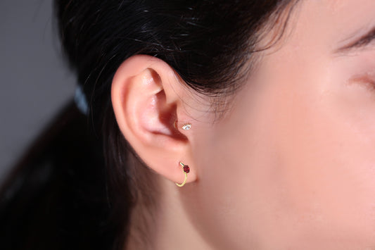 Oval Yakut Halka Piercing Küpe, 12 MM , 1.2 MM, 14K Sarı-Beyaz-Kırmızı Altın | LE00007R