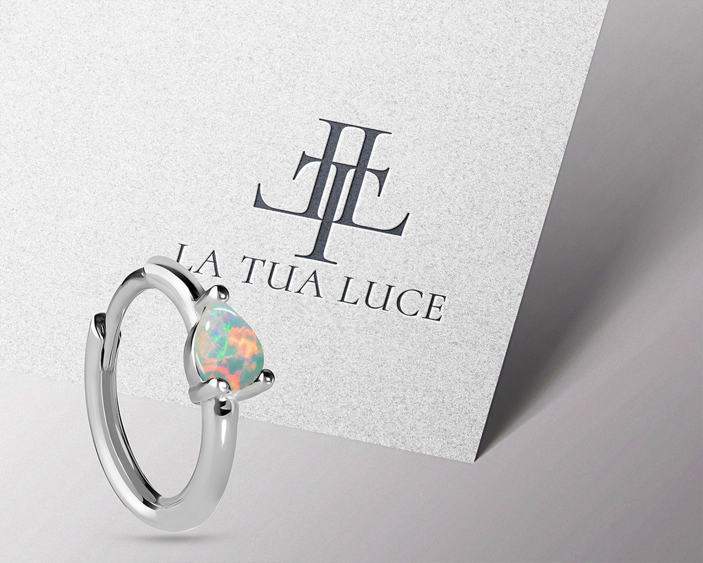 Damla Opal Küpe, 12 MM , 14K Sarı-Beyaz-Kırmızı Altın | LE00009O